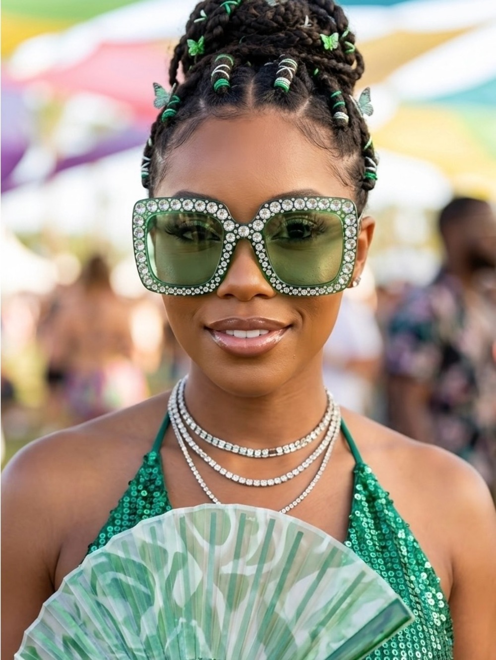 💥4/$15 Stunning Emerald Green Oversized Square Rhinestone Statement Sunglasses